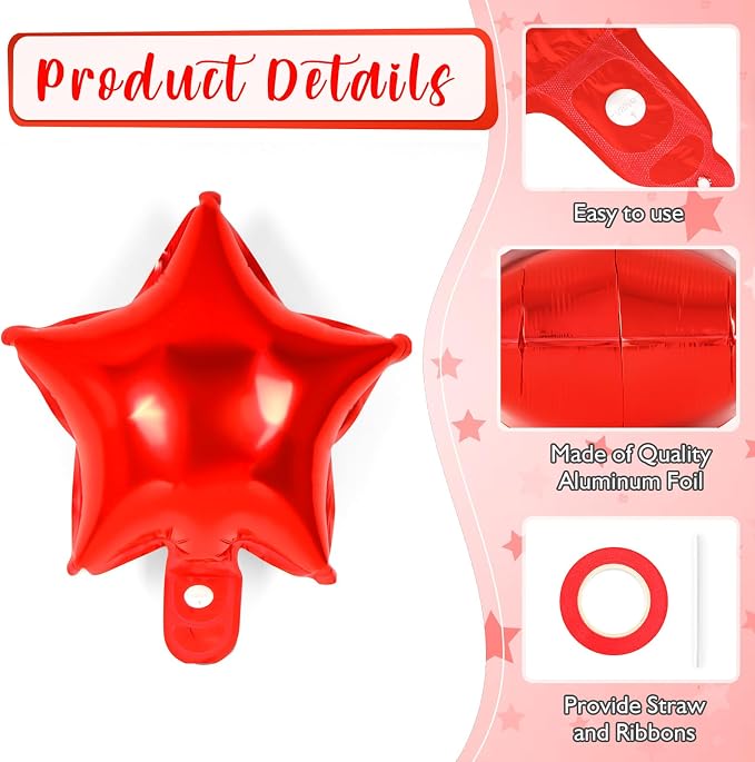 50 Pcs Star Balloons, 10 Inch Red Star Foil Balloons, Stars Shaped Balloon - Image 5