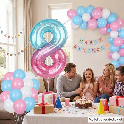 40 Inch Pink Blue Number 8 Balloon, Large Gradient Foil 8 Balloon - Image 2