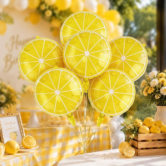 Lemon Foil Balloons 6 Pcs 18 Inch Summer Lemonade Balloons Yellow Citrus Fruit by Lukinuo