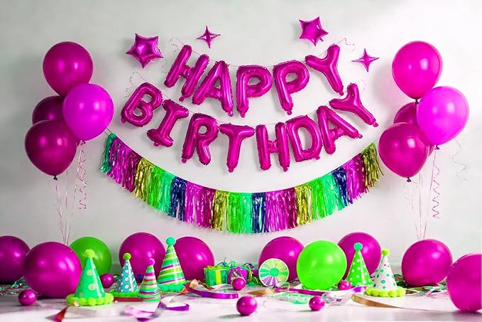 Hot Pink Happy Birthday Balloons Banner Sign Mylar letter Party Decoration | - Image 5