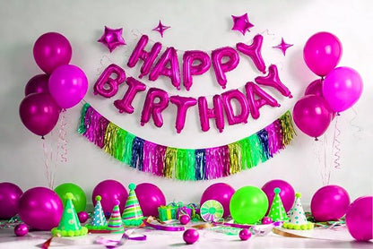 Hot Pink Happy Birthday Balloons Banner Sign Mylar letter Party Decoration | - Image 5