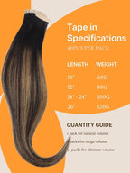 DOORES Hair Extensions Real Huaman Hair, Natural Black to Chestnut Brown 10 Inch 60g 40pcs, Tape in Hair Extensions Straight Remy Hair Extensions for Women Natural Hair