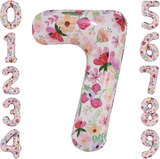 Flower Balloons 40 Inch Floral Number 7 Balloon by cocodino