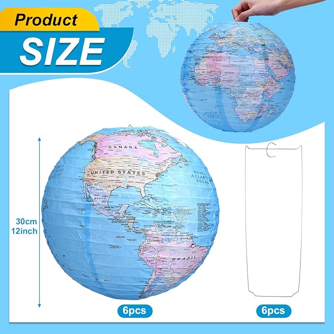 Globe Hanging Paper Lanterns, Around The World Earth Day Decorations, Travel - Image 2