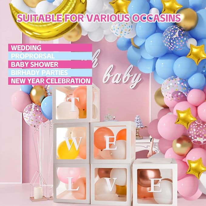 Baby Boxes for Baby Shower White Clear Balloon Box Blocks Gender Reveal - Image 4