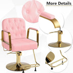 KIGOTY Salon Barber Chair, Reclining Salon Chair for Hair Stylist, Adjustable Hair Salons Tattoo Braiding Hairdresser Chair, 360 Swivel Stylist Chairs for Barbershop (Pink)