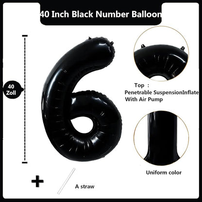 40 inch Black 6 Number Balloon Giant Foil Helium Balloons Black Large Digital - Image 2