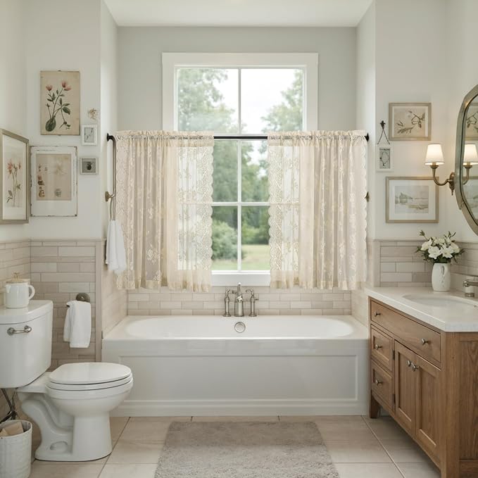Kotile Beige Sheer Lace Curtains - Image 6