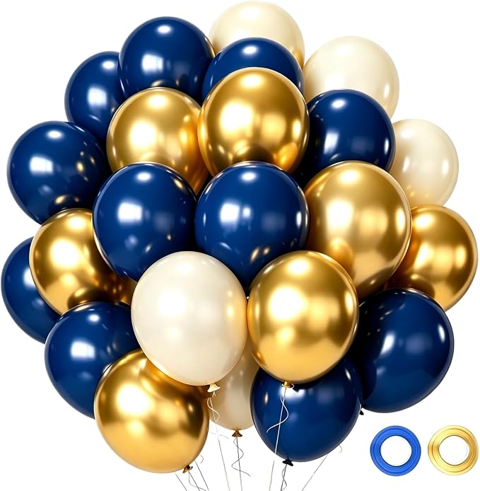 Navy Blue and Gold Party Balloons, Baby Shower, Graduation, Retirement Party by Aiwolf