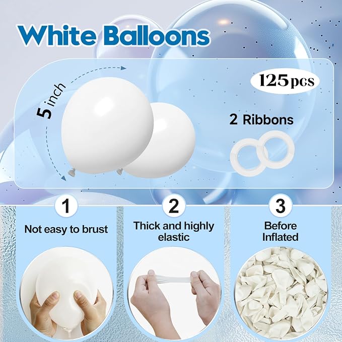 White Balloons 125pcs 5 Inch White Birthday Balloons - Image 2