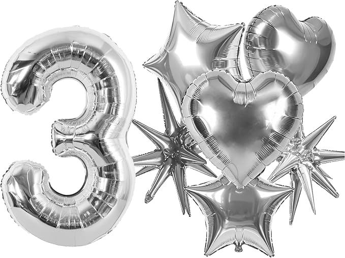 TONIFUL 3rd Birthday Balloons Kit 40Inch Silver Large Number 3 Foil Balloon | by TONIFUL