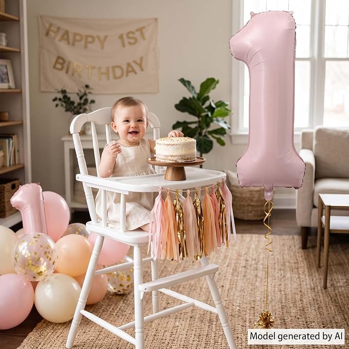 Baby Pink Number 1 Balloon 40 Inch, Foil Numeral Milestone Party Supplies | - Image 2