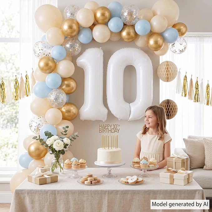 White Number 10 Balloon 40 Inch, Large Matte White 1 and 0 Foil Balloons - Image 2