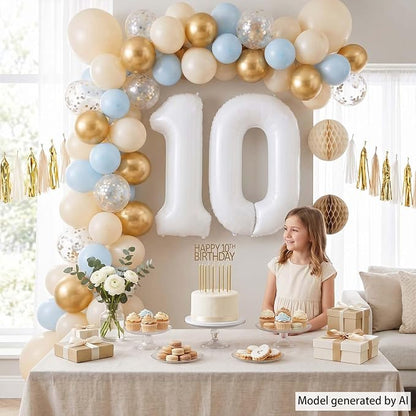 White Number 10 Balloon 40 Inch, Large Matte White 1 and 0 Foil Balloons - Image 2