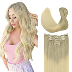 DOORES Classic Clip Seamless Clip, 5pcs 75g 16 Inch Balayage Ash Blonde to Golden Blonde and Platinum Blonde