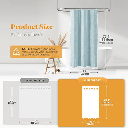 Small Boho Linen Heavy Duty Cloth Shower Curtain Set, Fog Blue | Stall Size - Image 3
