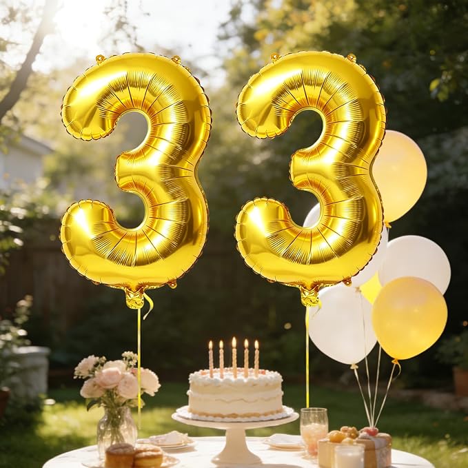 40 Inch Number 33 Balloons for 33rd Birthday Party Decorations, 0-100 Gold - Image 3