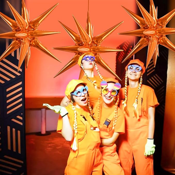 TONIFUL 4 Pcs Explosion Star Balloons Orange Foil Balloon Party Decorations | - Image 5