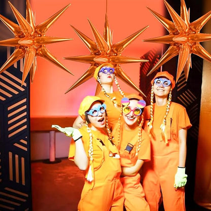TONIFUL 4 Pcs Explosion Star Balloons Orange Foil Balloon Party Decorations | - Image 5