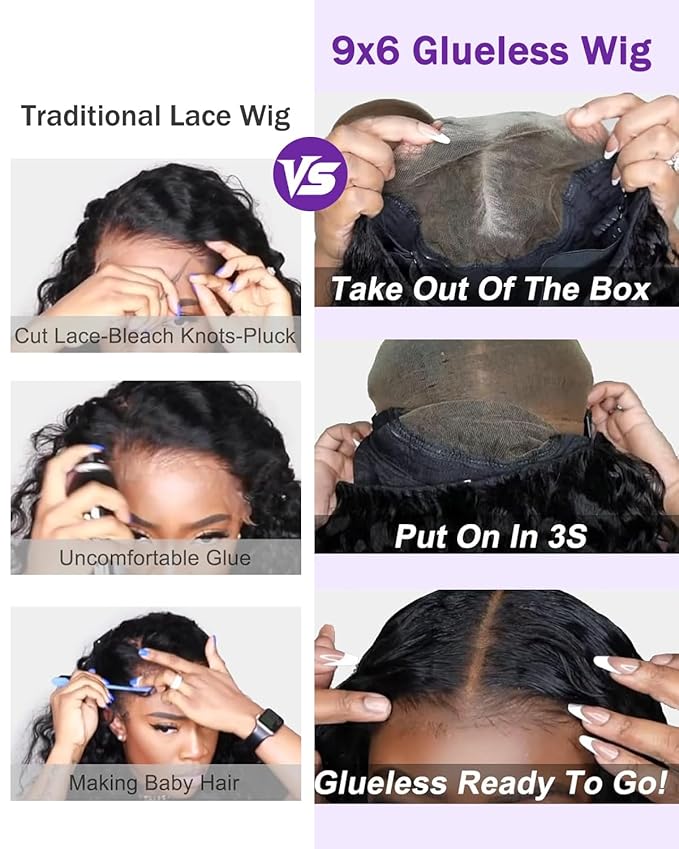 9x6 SKINLIKE Real HD Lace Closure Wig, Water Wave 180% Density 0.10mm Ultra-thin Swiss Lace Pre-plucked Bleached Small Knots With Baby Hair Glueless Wigs Human Hair Wigs 22 Inch