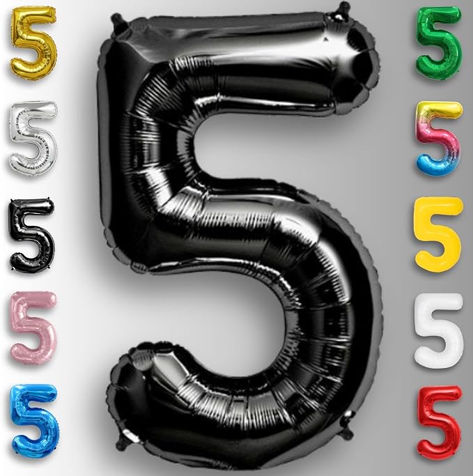Black Number Balloon 5 Mylar Foil Balloons 16 inch Small - Image 3