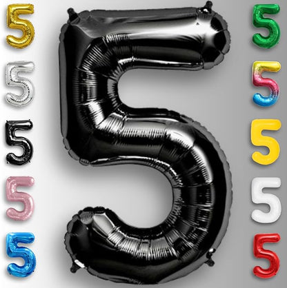 Black Number Balloon 5 Mylar Foil Balloons 16 inch Small - Image 3