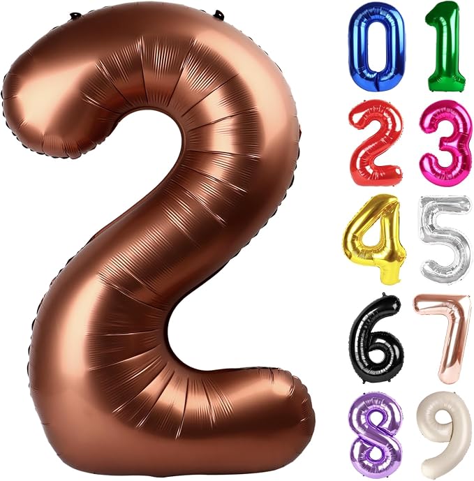 2 Balloon - Brown Birthday Number Balloons, 40 Inch Decorations Men Women | by ALPHADELTAPI