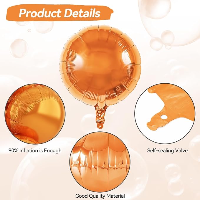 20PCS Orange Round Shaped Foil Balloons, 18 Inch Round Foil Balloon, Round - Image 3