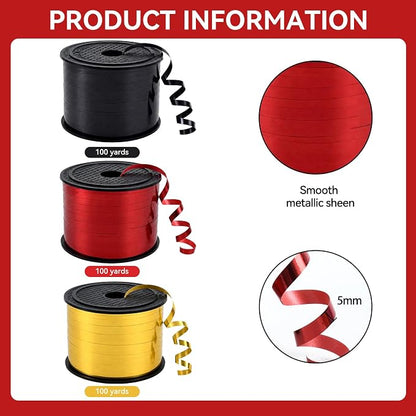 TONIFUL Shiny Black Red Gold Curling Ribbon Balloon String Gift Wrapping | 300 - Image 2