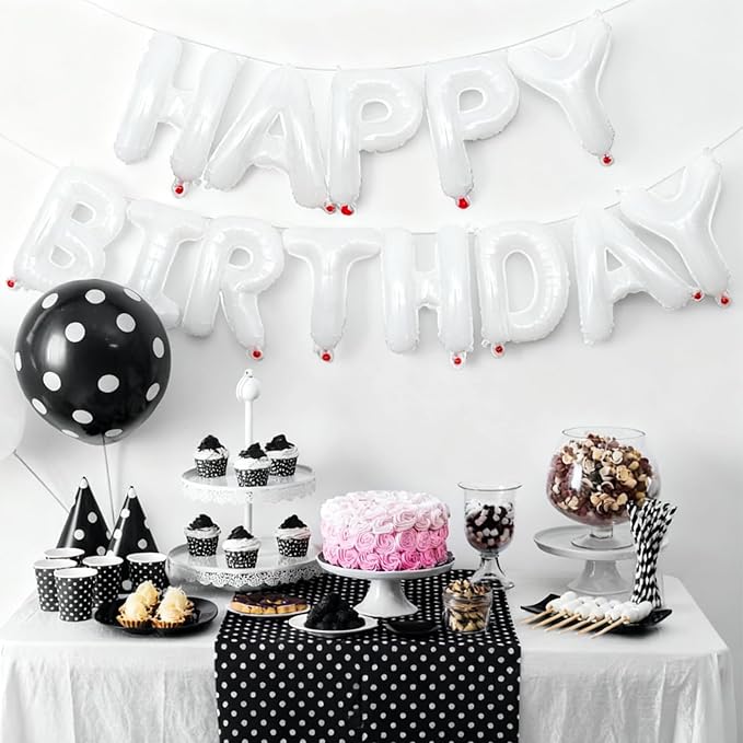 White Happy Birthday Balloon Banner 16 Inch - Image 7