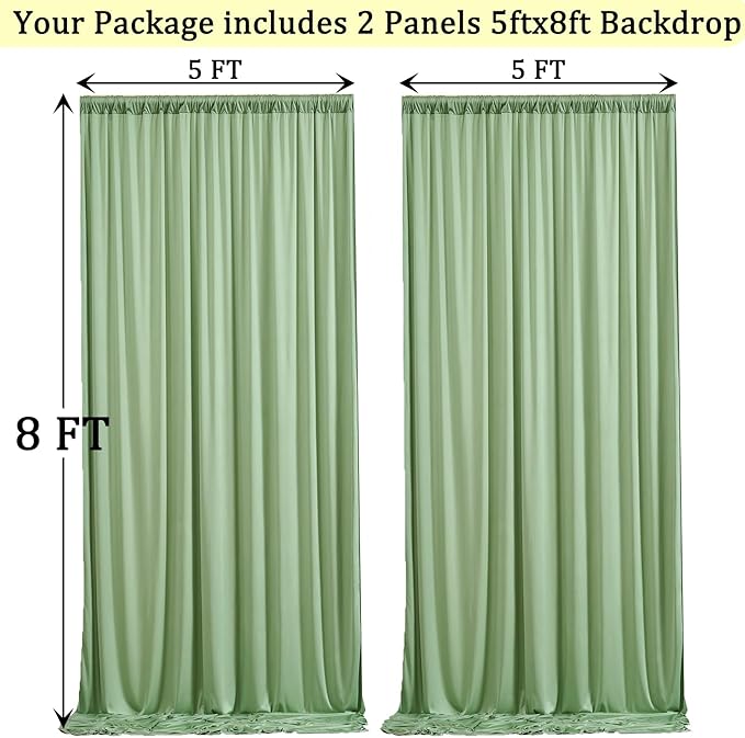 10x8ft Wrinkle Free Sage Green Backdrop Curtains - Image 5