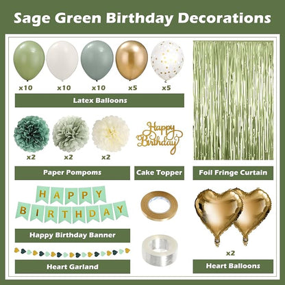 Sage Green Happy Birthday Party Decorations - Image 2