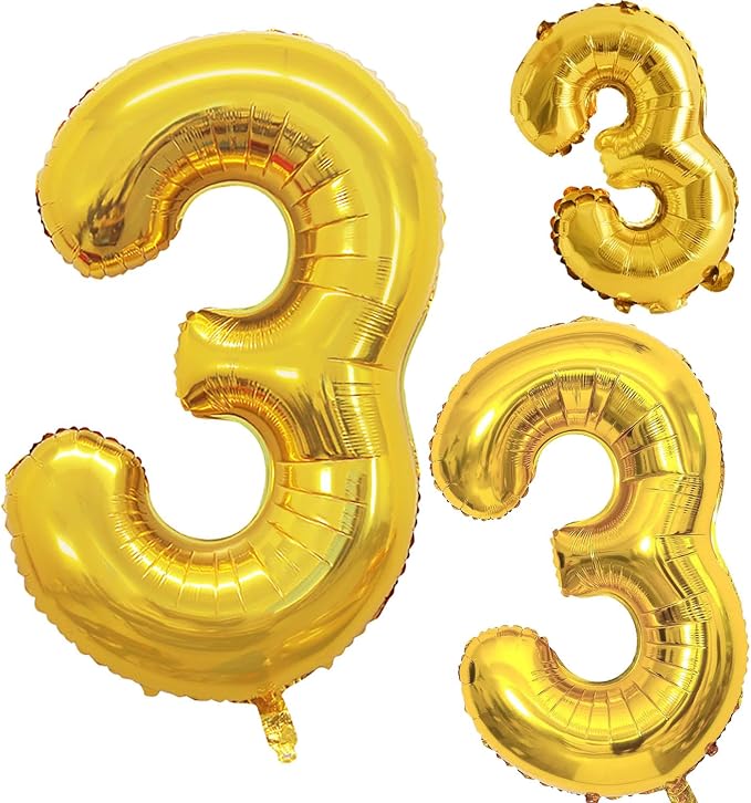 Gold Foil Balloons Number 3, Huge Number Balloons by GOER