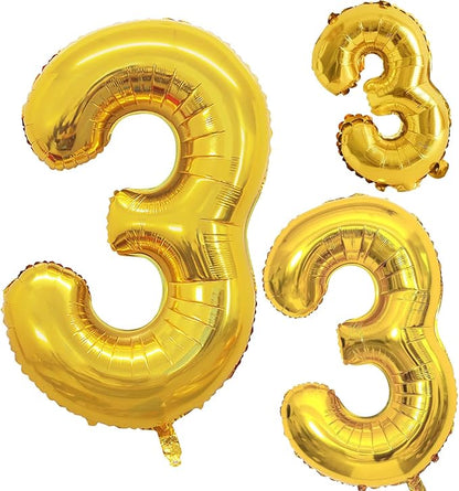 Gold Foil Balloons Number 3, Huge Number Balloons by GOER