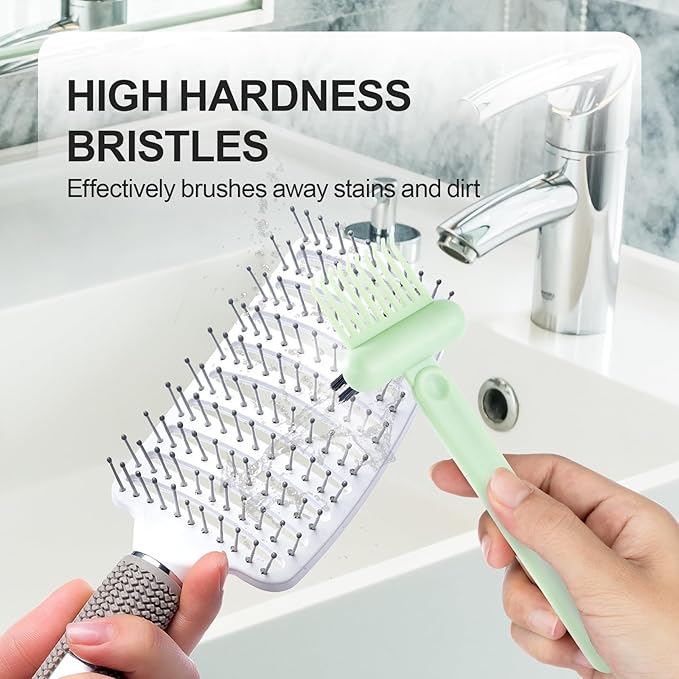 Boar Bristles Hair Brush for Women and Men, Detangling Hair Brush for Smoothing Massage Add Shine, Nylon&Boar Bristles Detangler brush for Hair Healthy (Cleaner-Green)