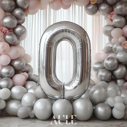 AULE 40 Inch Silver 0 Balloon Number Foil 0-9 Birthday Big Numbers | Birthday - Image 2