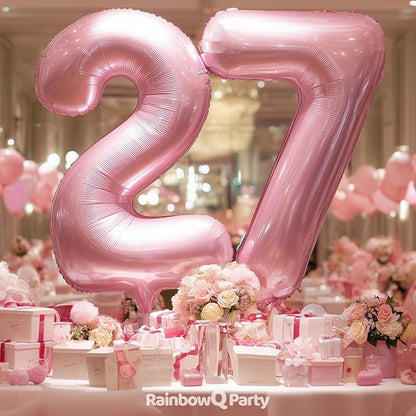 RainbowQ Pink 27 Balloon Number 40 Inch 0-40 Foil Large Balloons | Big Mylar 27 - Image 2