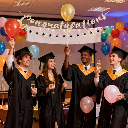 Congratulations Banner, Pre-Strung Black and Gold Graduation Decorations | - Image 7