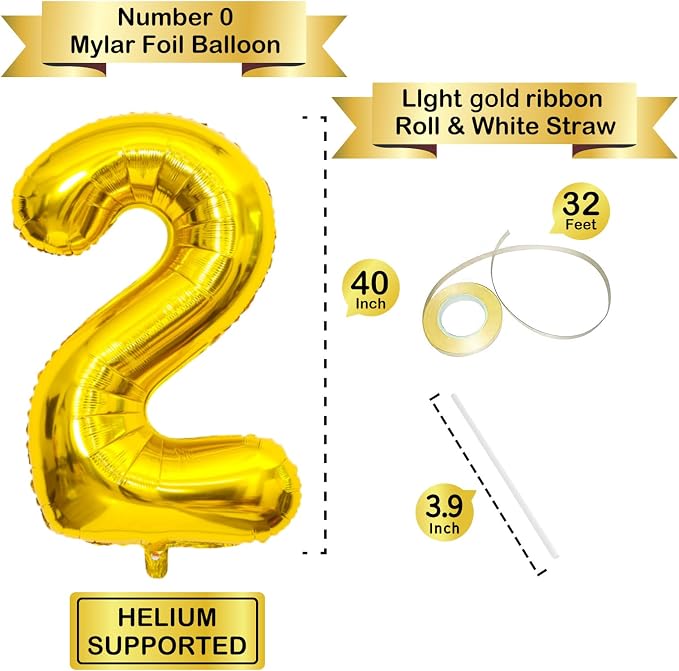 Gold Number Balloons Birthday Balloons - Image 2