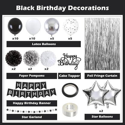 Black and Silver Happy Birthday Party Decorations - Image 2