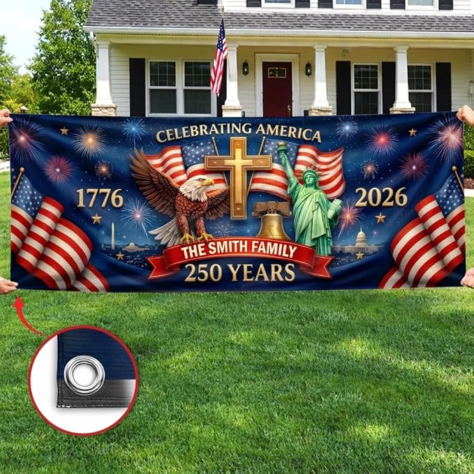 Personalized 250 Years of Freedom USA Banner 1776-2026, Patriotic American - Image 3