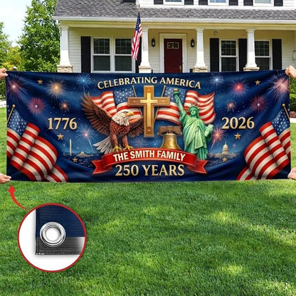 Personalized 250 Years of Freedom USA Banner 1776-2026, Patriotic American - Image 3