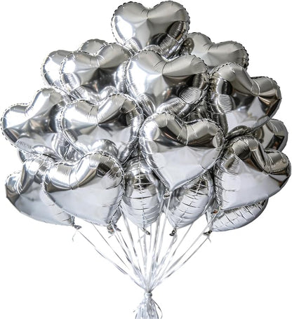 30 Pcs 18 Inch Silver Heart Foil Mylar Helium Balloons by Makeyourpartypop
