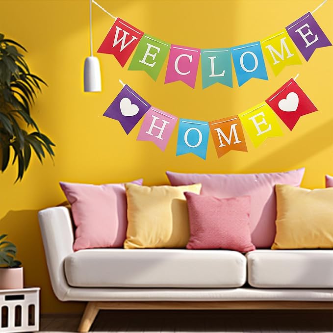 Welcome Home Banner Decorations Glitter Colorful Bunting Backdrop - Image 2