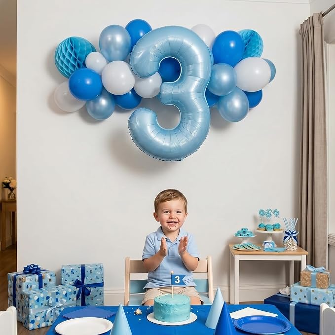 TONIFUL 40 Inch Pastel Blue Number 3 Foil Balloons Large Mylar Foil Digital 3 - Image 3