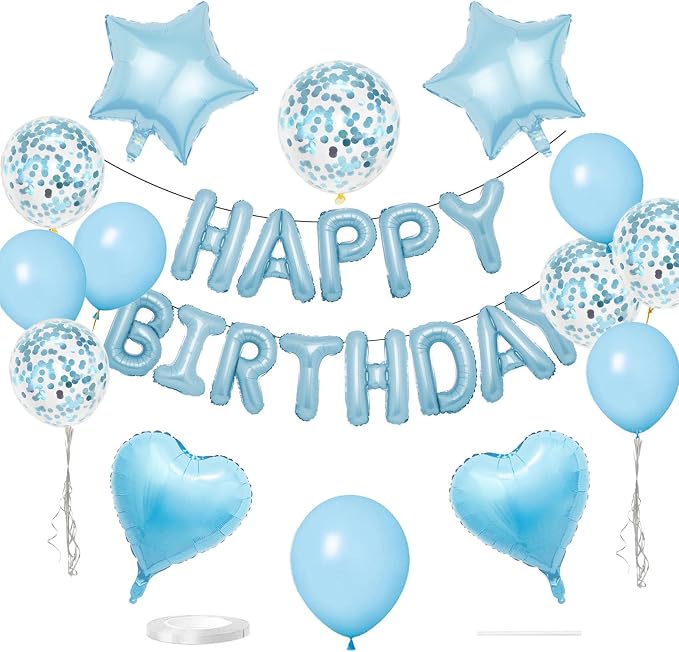 27 Pcs Light Blue Birthday Decorations, 3D Letters Light Blue Happy Birthday by WEIKA