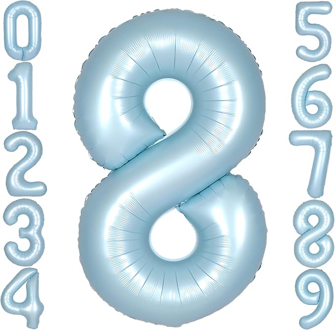 40 Inch Light Blue Number 8 Balloon 0-9 Big Helium Balloons | Large Giant by SULALABOO