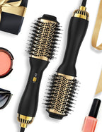 Hot Air Hair Blow Dryer Brush - 3 in 1 Negative Ionic Hairdryer Blowout Brush for Drying Straightening Volumizing - 60mm Oval Barrel fit All Hair Types - Salon Style, Smooth, Frizz-Free Results