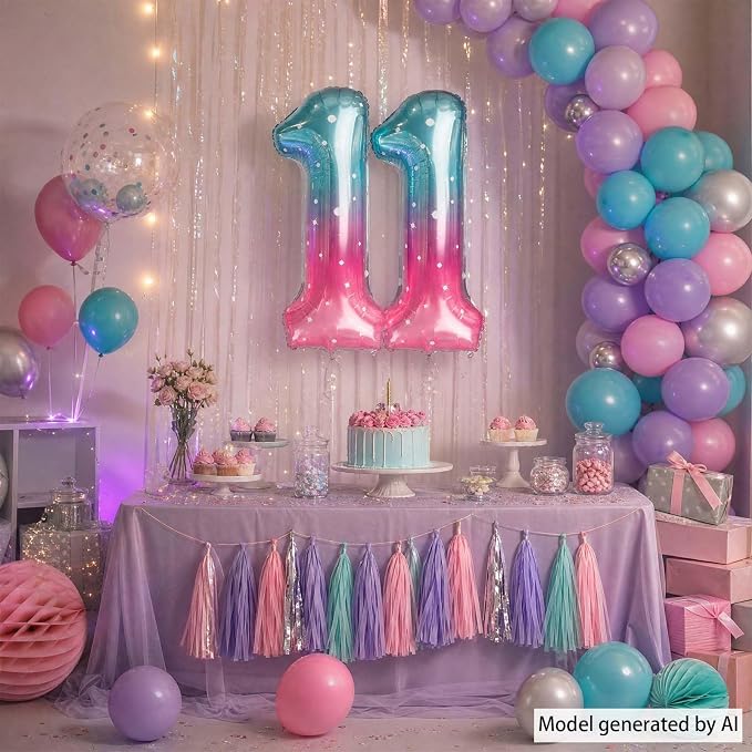 40 Inch Blue Pink Number 11 Balloon, Ombre Star Foil Helium Birthday Decor | - Image 6