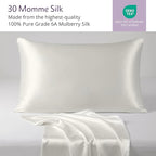 Mulberry Park 30 Momme 100% Pure Mulberry Silk Pillowcase - Luxury Charmeuse Weave for Hair and Skin, Cooling Silk Pillow Cover for Beauty Sleep - King Size 20"x36" / Ivory